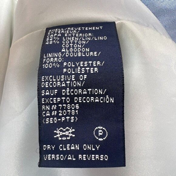 H Hilfiger Button Up Suit Jacket Pockets Women's 10 Linen Cotton Powder Blue - Picture 6 of 9